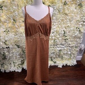Elegant Lace Trimmed Brown Slip Dress